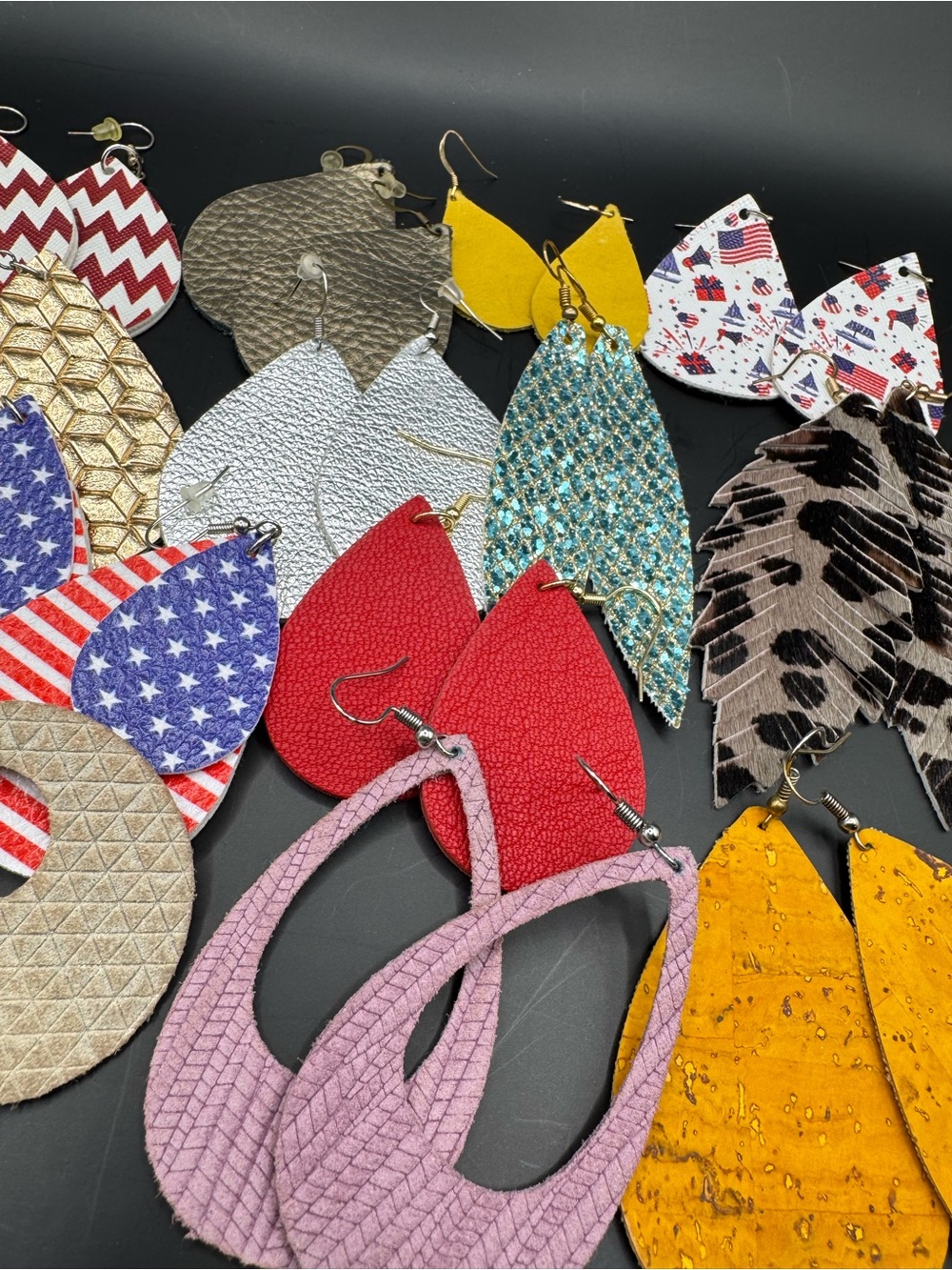 16 Pairs Statement Earrings Lot Faux Leather Cork Teardrop Dangle Boho Colorful